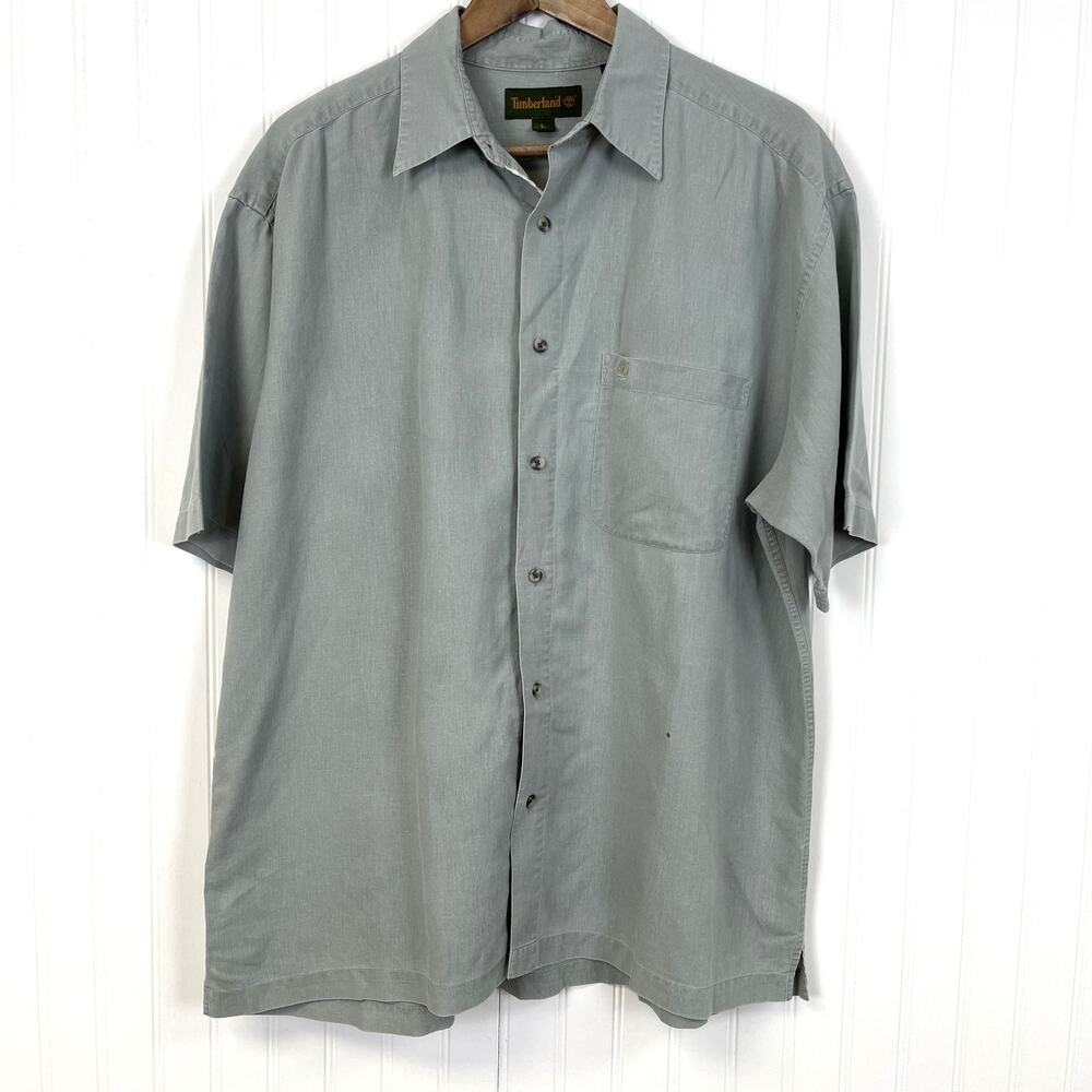 Vtg Timberland Mens Button Down Shirt Size L Linen Blend‎ Outdoor Coastal Resort
